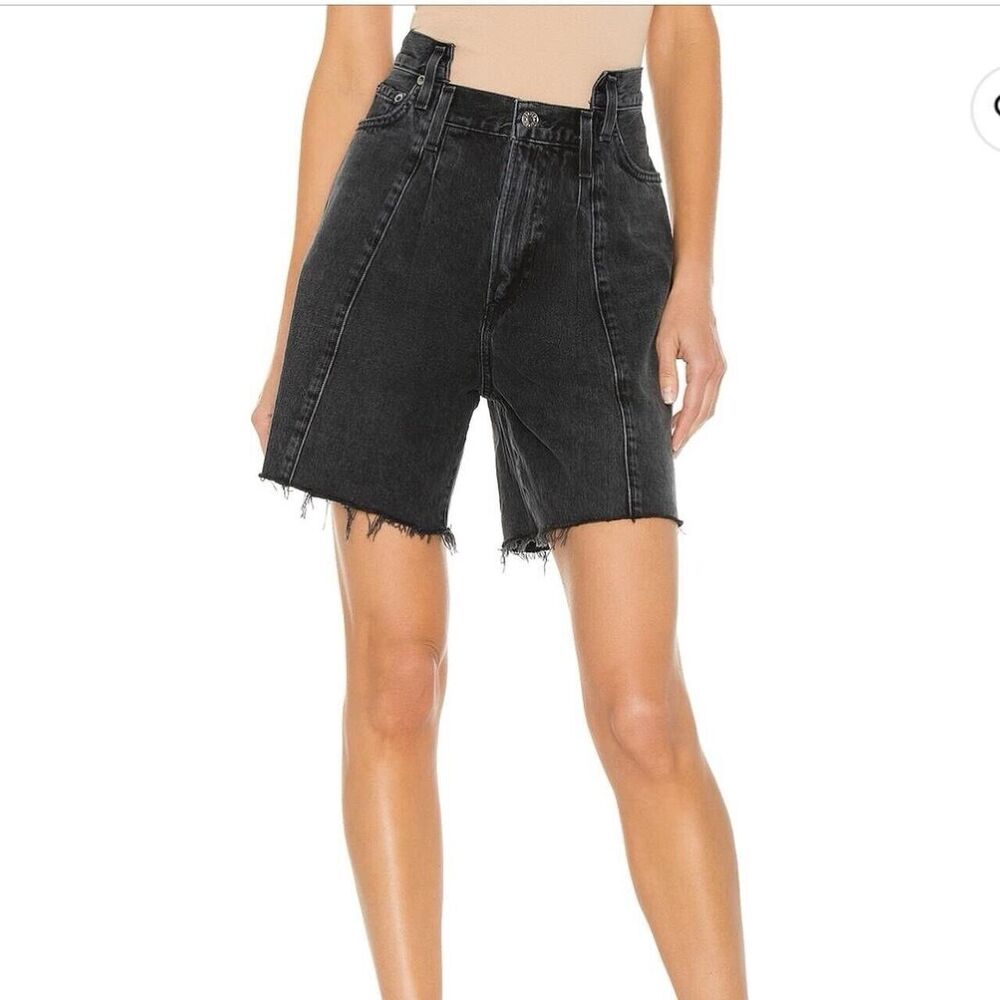 AGOLDE Pieced Angled Cut Off Denim Shorts‎ Shambles Size 24 ( Black)